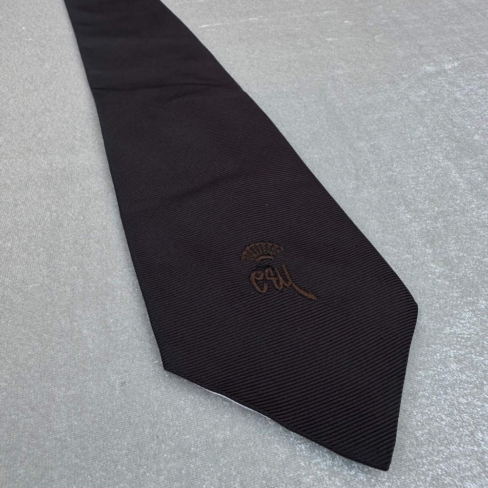 Countess Mara Men's Tie Brown Solid Crest Logo Classic Necktie 3.5" 54